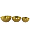The Novogratz Set Of 3 Gold Aluminum Faceted Decorative Bowl In Gold