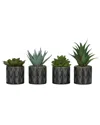 The Novogratz Set Of 4 Succulent Green Faux Foliage Small Artificial Plant With Leaf Patterned Pot In Green