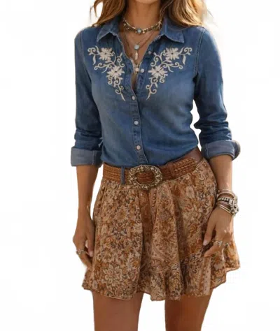 The Nu Vintage Maribel Embroidered Shirt In Denim In Multi