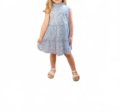 The Oaks Apparel Kids' Addison Floral Dress In Blue And White