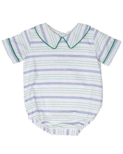 The Oaks Apparel Kids' Boy's Baylor Stripe Bubble Romper In Green/blue