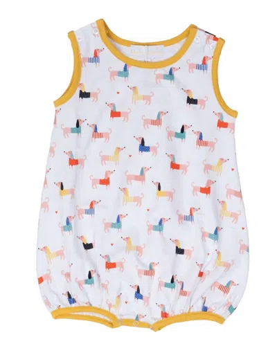 The Oaks Apparel Kids' Girl's Alex Darling Pups Bubble Romper In White