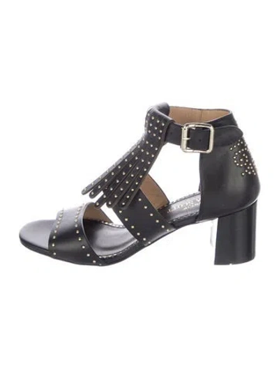 Pre-owned The Office Of Angela Scott Leather Studded Accents Gladiator Sandals In Black