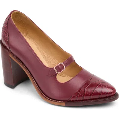 The Office Of Angela Scott Miss Eliza Mary Jane Pointed Cap Toe Pump In Berry Croc