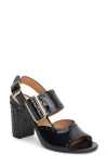 The Office Of Angela Scott Ms. Nellie Block Heel Sandal In Glossy Black