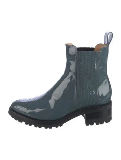 Pre-owned The Office Of Angela Scott Patent Leather Chelsea Boots In Blue