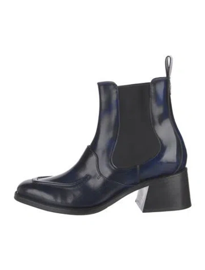Pre-owned The Office Of Angela Scott Patent Leather Colorblock Pattern Chelsea Boots In Blue