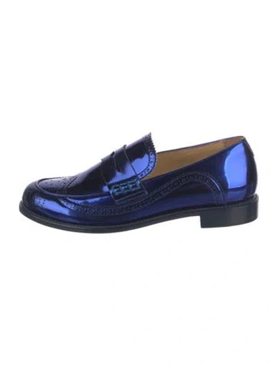 Pre-owned The Office Of Angela Scott Patent Leather Lasercut Accents Loafers In Blue