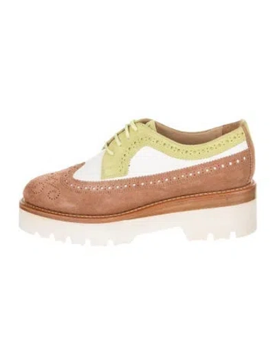 Pre-owned The Office Of Angela Scott Suede Colorblock Pattern Brogues In Brown