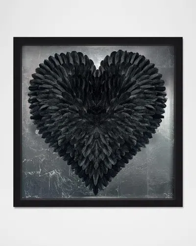The Oliver Gal Artist Co. Glittering Noir Feather Heart Wall Art In Black
