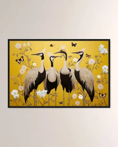 The Oliver Gal Artist Co. Yellow Crested Cranes Framed Giclee On Canvas