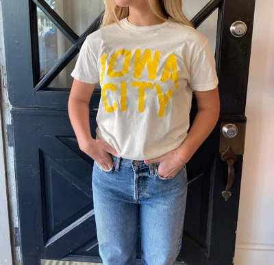 The Original Retro Brand Unisex Curved Iowa City Tee Shirt In Vintage White In Gold
