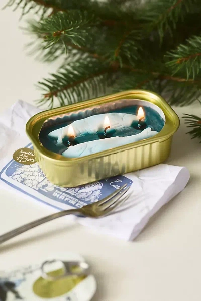 The Original Tinned Fish Candle By Tinned Candle The Original Tinned Fish Candle Woody Juniper & Fir Aluminum Candle In Gold