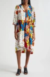 THE OULA COMPANY THE OULA COMPANY MIXED PRINT TIERED HIGH-LOW SHIRTDRESS