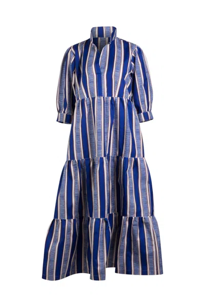 The Oula Company Women's Blue / White Cabana Striped Midi Dress - Blue & White
