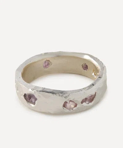 The Ouze Mens Sterling Silver Raw Pink Sapphire Scatter Band Ring