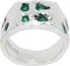 The Ouze Raw Emerald Scatter Signet Ring In Metallic