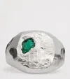 The Ouze Recycled Sterling Silver And Emerald Una Signet Ring In Silver