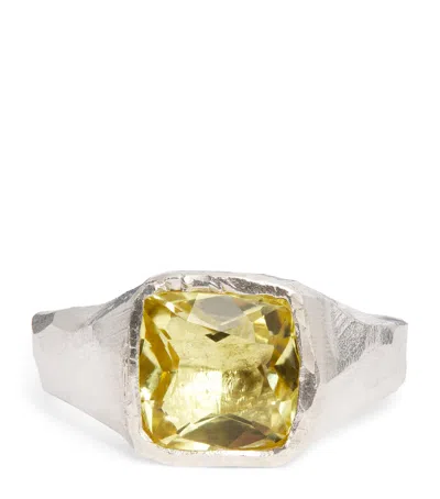 The Ouze Recycled Sterling Silver And Lemon Quartz Signet Ring