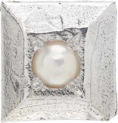 The Ouze Silver Pearl Stud Single Earring In Multi