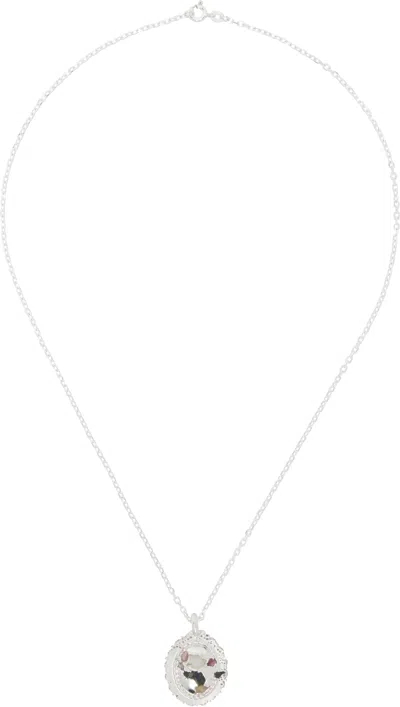 The Ouze Silver Raw Sapphire Medallion Necklace In Metallic