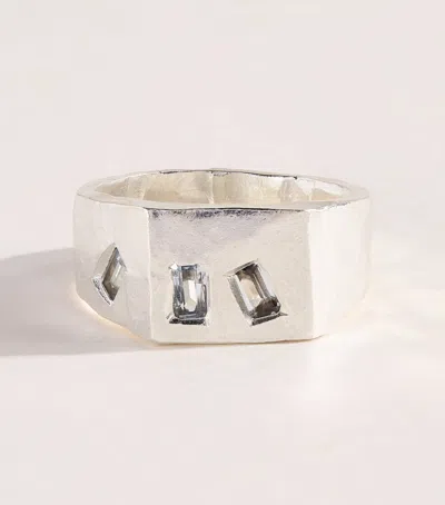 The Ouze Sterling Silver And Aquamarine Tri Signet Ring