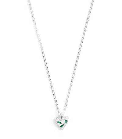 The Ouze Sterling Silver And Emerald Scatter Heart Necklace