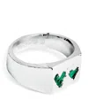 The Ouze Sterling Silver And Emerald Signet Ring In Green