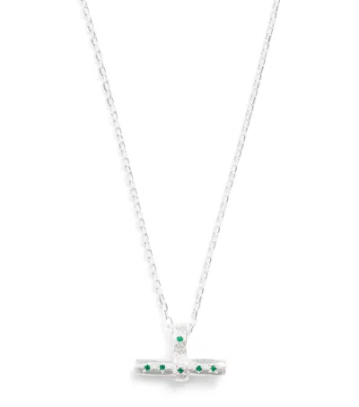 The Ouze Sterling Silver And Emerald T-bar Necklace