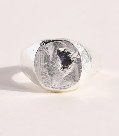 The Ouze Sterling Silver And Sapphire Una Signet Ring In Metallic