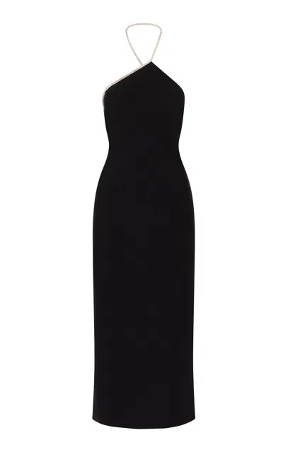 The Own Studio Exclusive Exclusive Asymmetric Crystal Strap Crepe Dress In Black