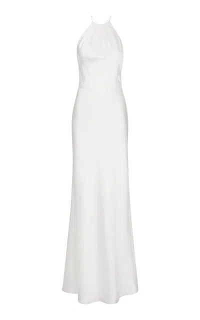 The Own Studio Exclusive Exclusive Gathered Halter Silk Gown In Ivory