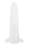 The Own Studio Exclusive Exclusive Pearl Embellished Backless Silk Gown In Ivory