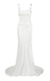 The Own Studio Exclusive Exclusive Pearl Embroidered Backless Silk Gown In Ivory