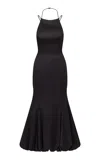 The Own Studio Exclusive Exclusive Racer Neck Bubble Hem Satin Dress In Black