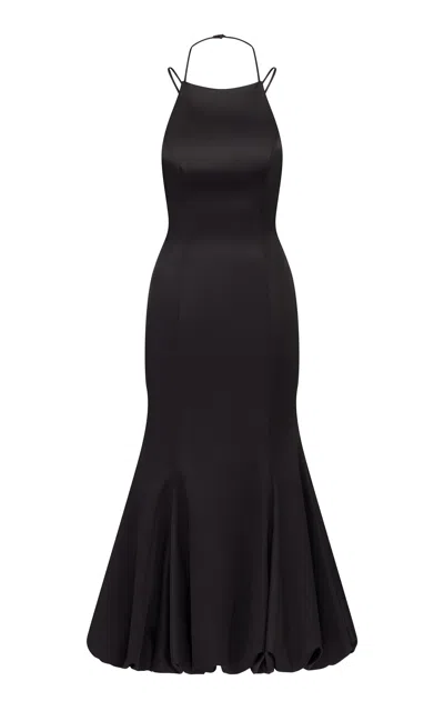 The Own Studio Exclusive Exclusive Racer Neck Bubble Hem Satin Dress In Black
