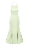 The Own Studio Exclusive Exclusive Racer Neck Bubble Hem Satin Dress In Green