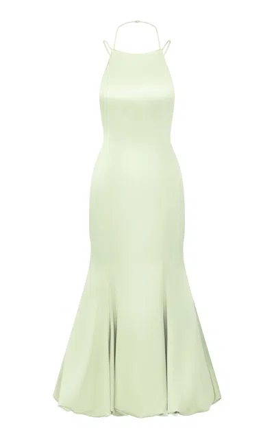 The Own Studio Exclusive Exclusive Racer Neck Bubble Hem Satin Dress In Green