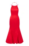 The Own Studio Exclusive Exclusive Racer Neck Bubble Hem Satin Dress In Red