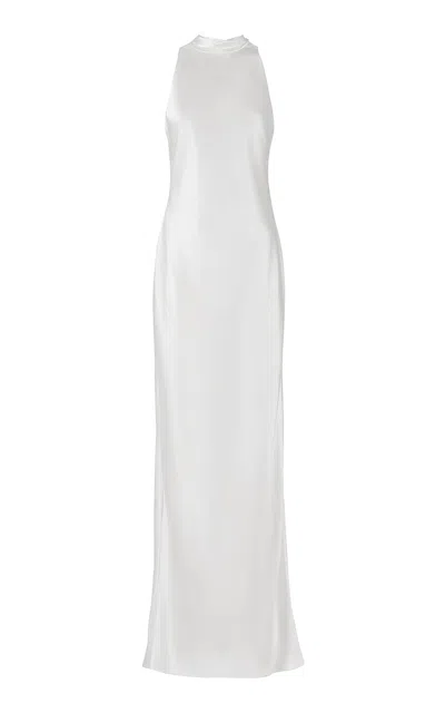 The Own Studio Exclusive Exclusive Sash Tie Halter Silk Gown In Ivory
