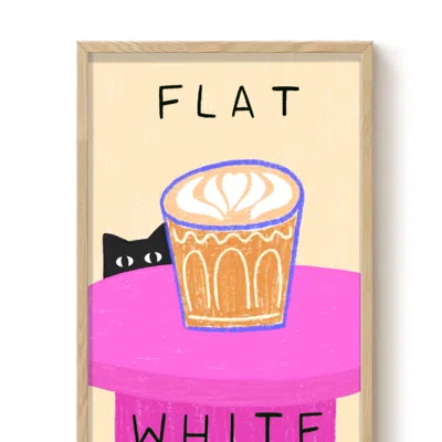 The Paper Tail Black / Blue / Pink Flat White - Cat Art Print - Large In Multi