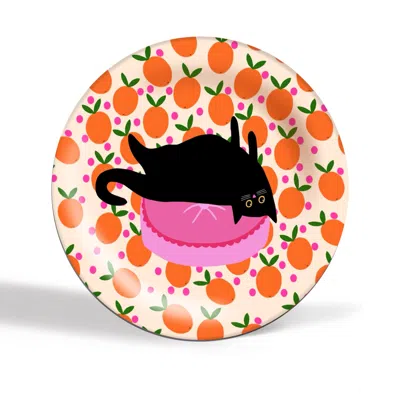 The Paper Tail Black Cat And Oranges - Ceramic Plate