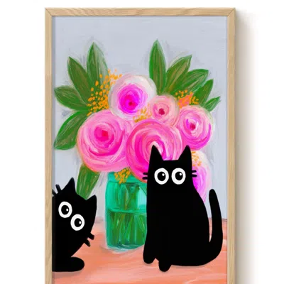 The Paper Tail Black Cats And Roses - Art Print - Large