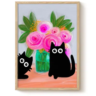 The Paper Tail Black Cats And Roses - Art Print - Medium