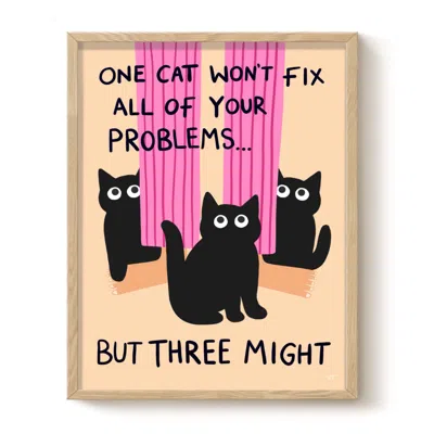 The Paper Tail Black / Pink Three Cats Art Print - Large In Multi
