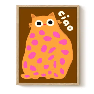 The Paper Tail Brown / Orange Ciao - Cat Art Print - A4 In Multi