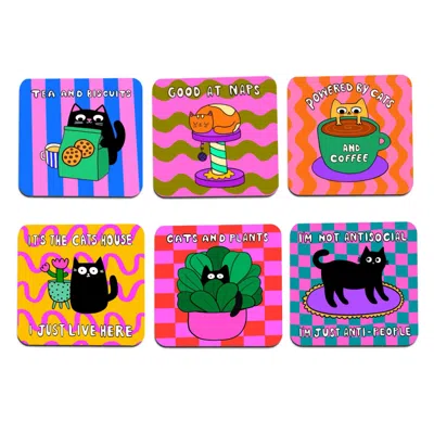 The Paper Tail Cat Coasters - Set Of Six