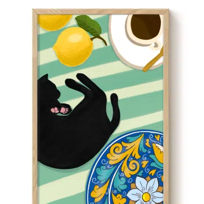 The Paper Tail Coffee And Lemons - Cat Art Print - Large