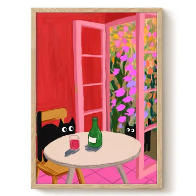 The Paper Tail Come In For Wine - Cat Art Print - Large