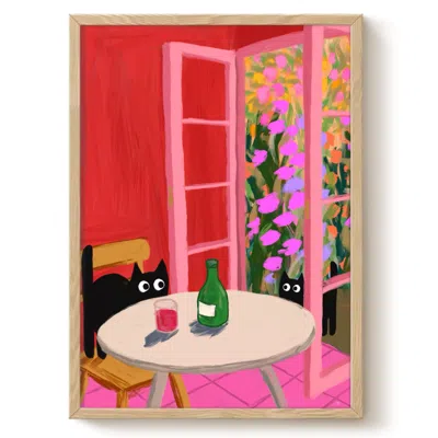 The Paper Tail Come In For Wine - Cat Art Print - Medium
